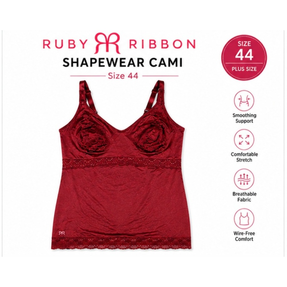 Ruby Ribbon Shapewear Cami Women 44 Red Ruby Lace Lift Luxe Full Support - Picture 1 of 5